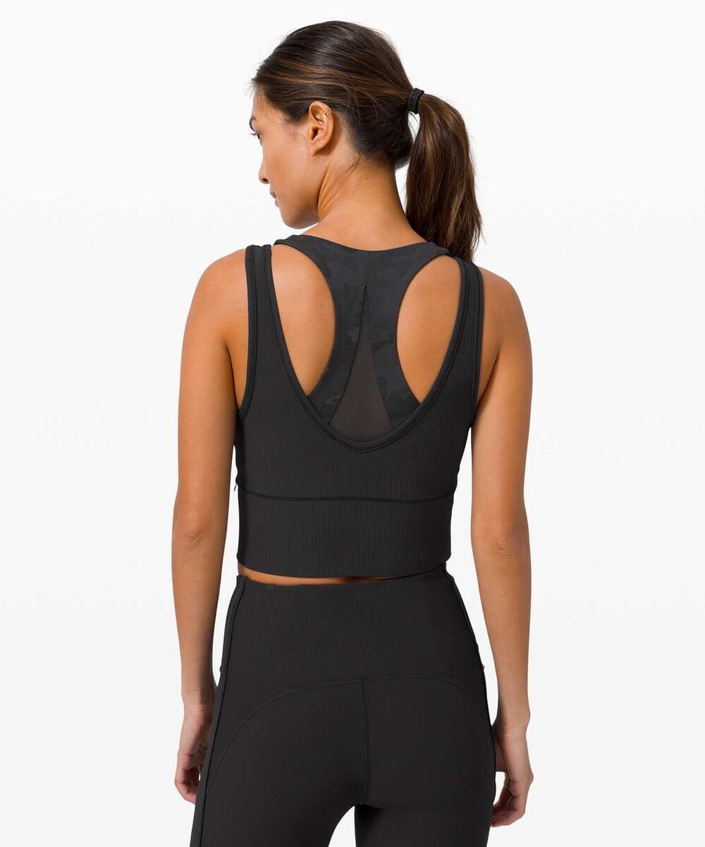 Lululemon Power Pivot Tank Ribbed Knit Reversible V-Neck Cropped Top Black 4
